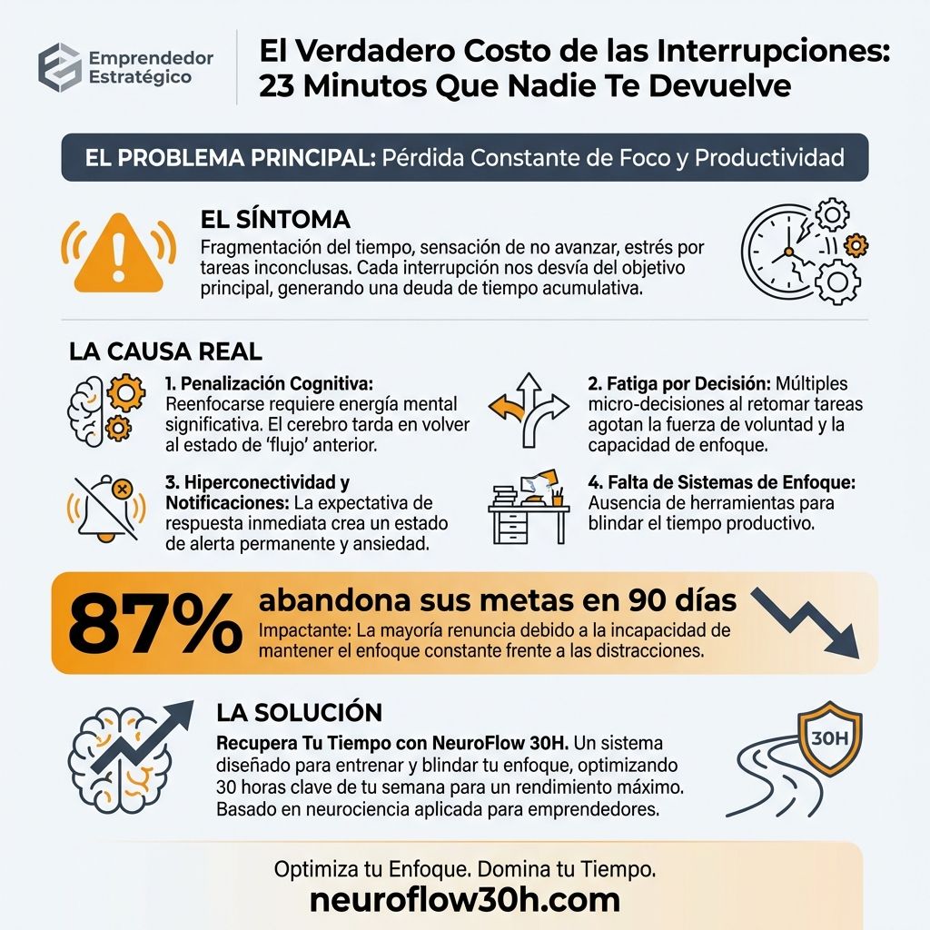 Infografía: El Verdadero Costo de las Interrupciones: 23 Minutos Que Nadie Te Devuelve