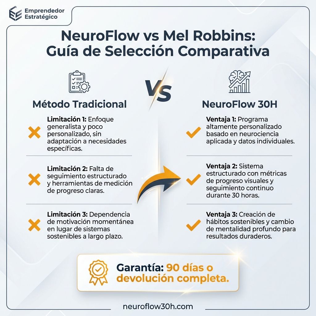 Infografía: NeuroFlow vs Mel Robbins: Guía de Selección Comparativa