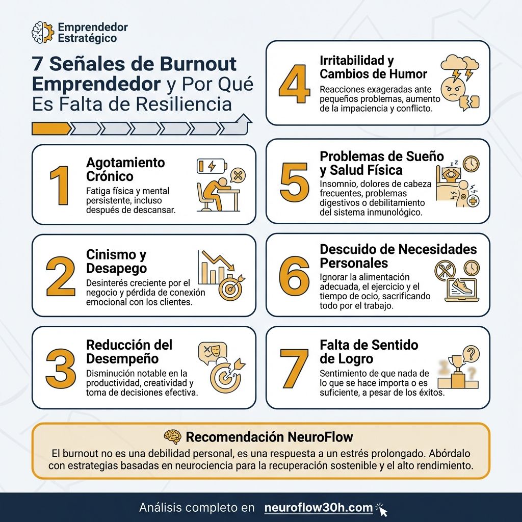 Infografía: 7 Señales de Burnout Emprendedor y Por Qué No Es Falta de Resiliencia
