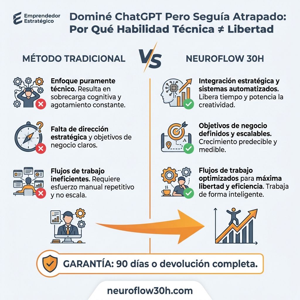 Infografía: Dominé ChatGPT Pero Seguía Atrapado: Por Qué Habilidad Técnica ≠ Libertad