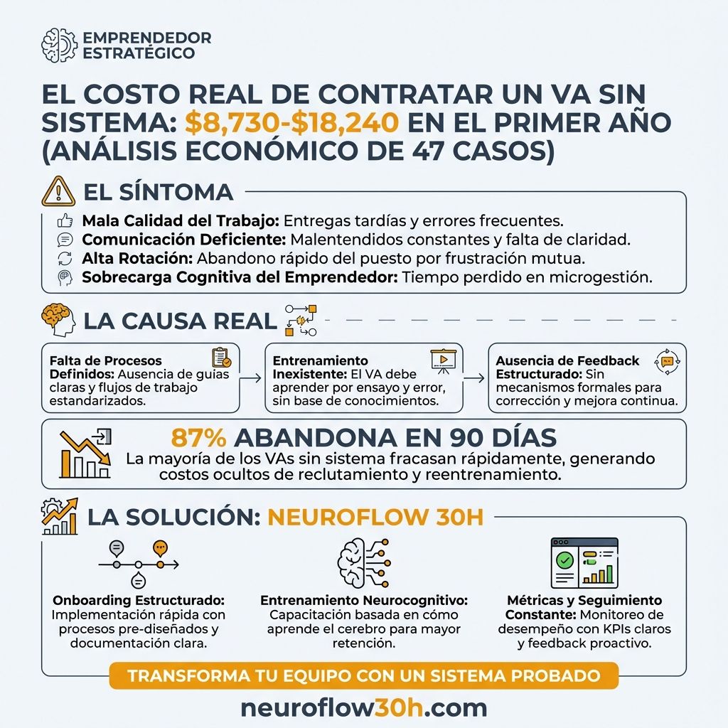 Infografía: El Costo Real de Contratar Un VA Sin Sistema: $8,730-$18,240 en El Primer Año (Análisis Económico de 47 Casos)